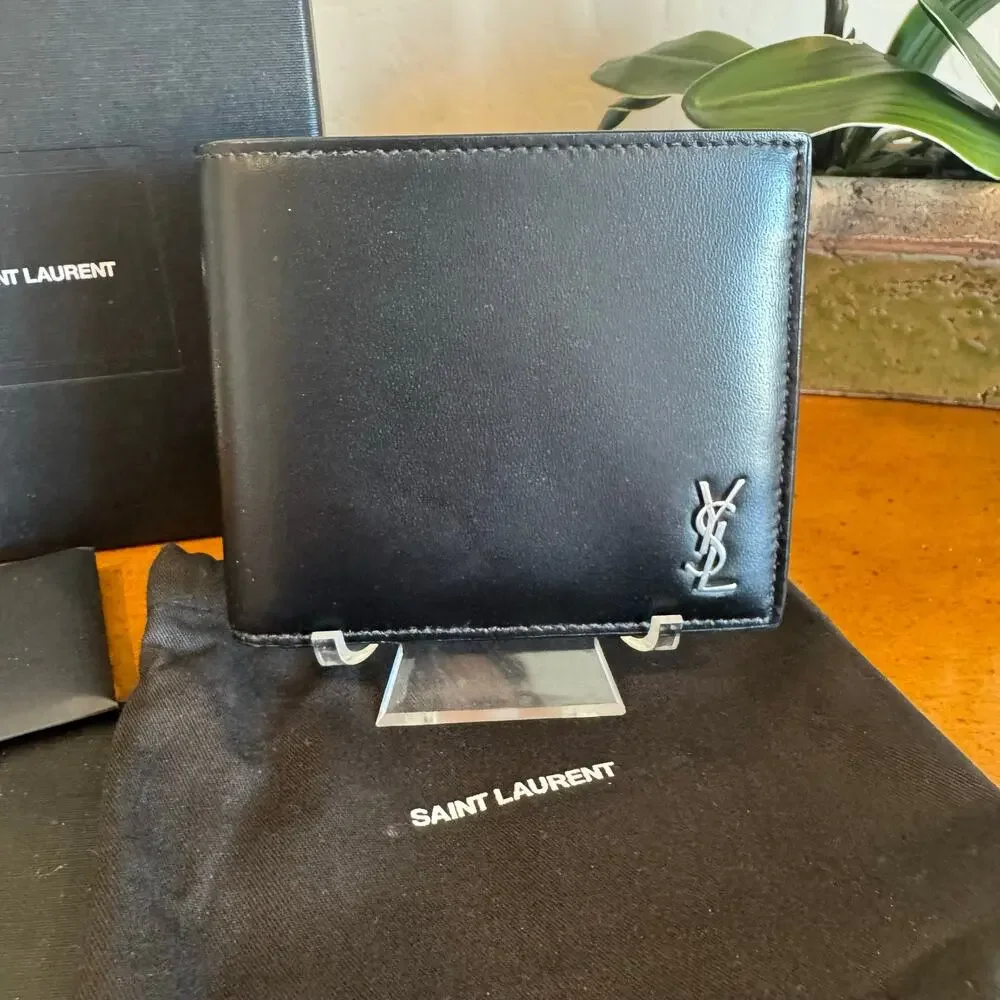 SAINT LAURENT YSL Monogram Bifold Wallet Black Leather